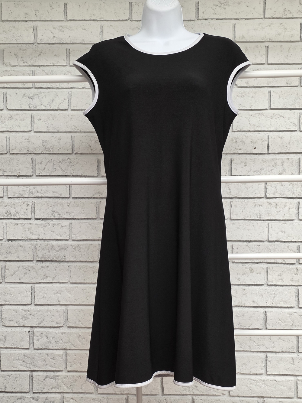 Nik & Nash Black Fit & Flare Dress with White Trim | Medium